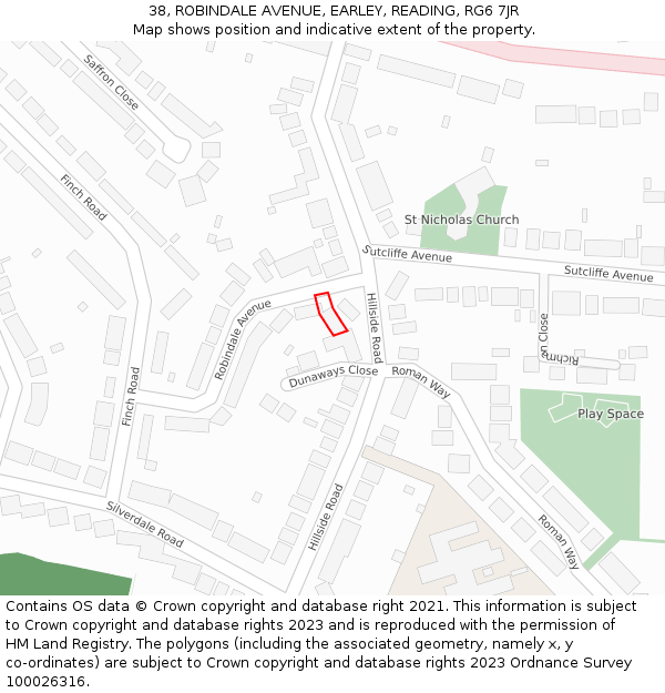 38, ROBINDALE AVENUE, EARLEY, READING, RG6 7JR: Location map and indicative extent of plot