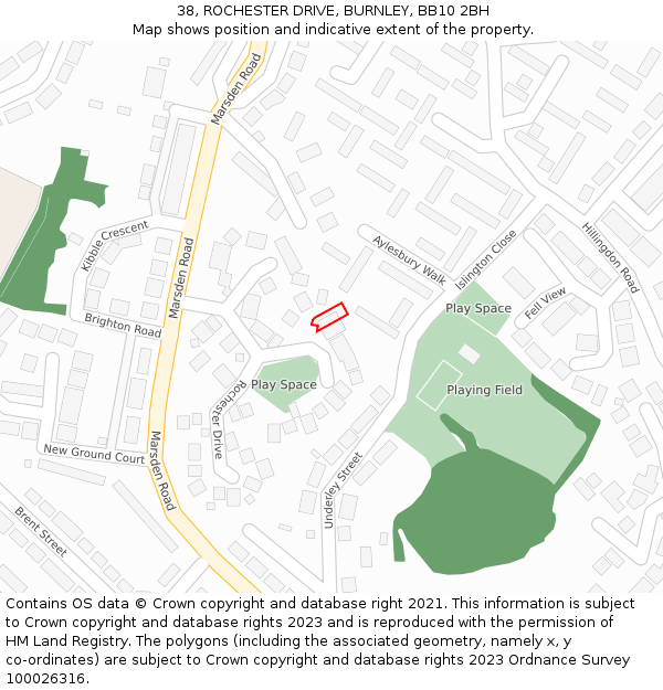 38, ROCHESTER DRIVE, BURNLEY, BB10 2BH: Location map and indicative extent of plot