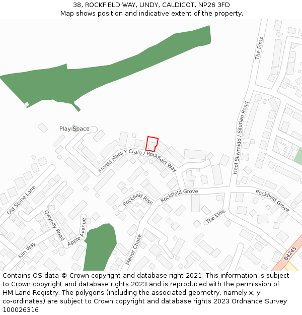 38, ROCKFIELD WAY, UNDY, CALDICOT, NP26 3FD: Location map and indicative extent of plot