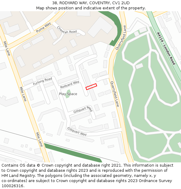 38, RODYARD WAY, COVENTRY, CV1 2UD: Location map and indicative extent of plot