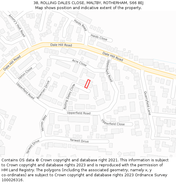 38, ROLLING DALES CLOSE, MALTBY, ROTHERHAM, S66 8EJ: Location map and indicative extent of plot