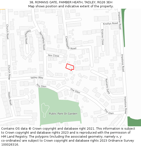 38, ROMANS GATE, PAMBER HEATH, TADLEY, RG26 3EH: Location map and indicative extent of plot