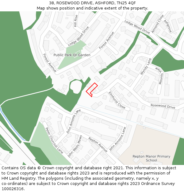 38, ROSEWOOD DRIVE, ASHFORD, TN25 4QF: Location map and indicative extent of plot