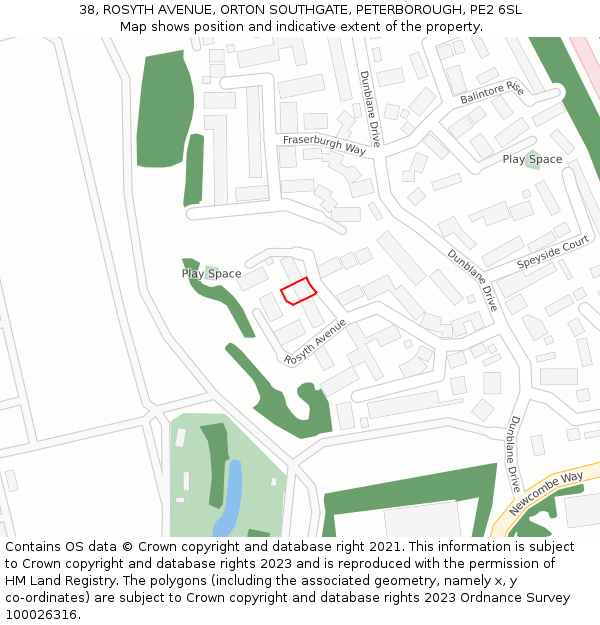 38, ROSYTH AVENUE, ORTON SOUTHGATE, PETERBOROUGH, PE2 6SL: Location map and indicative extent of plot