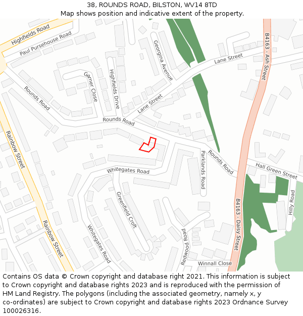 38, ROUNDS ROAD, BILSTON, WV14 8TD: Location map and indicative extent of plot