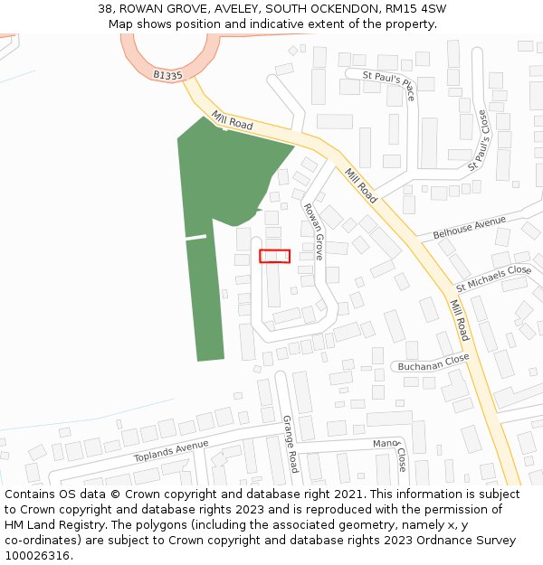 38, ROWAN GROVE, AVELEY, SOUTH OCKENDON, RM15 4SW: Location map and indicative extent of plot