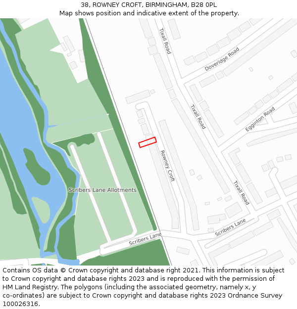 38, ROWNEY CROFT, BIRMINGHAM, B28 0PL: Location map and indicative extent of plot