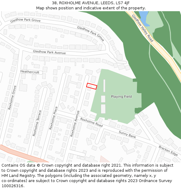 38, ROXHOLME AVENUE, LEEDS, LS7 4JF: Location map and indicative extent of plot
