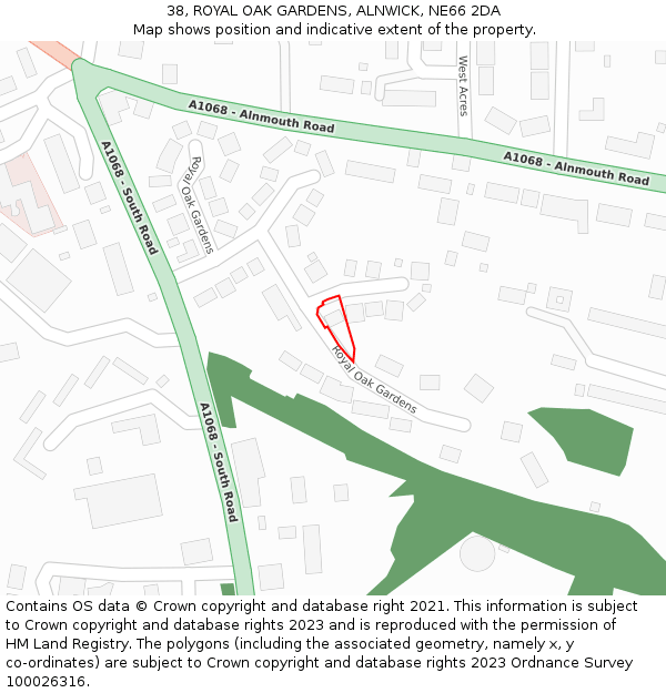 38, ROYAL OAK GARDENS, ALNWICK, NE66 2DA: Location map and indicative extent of plot