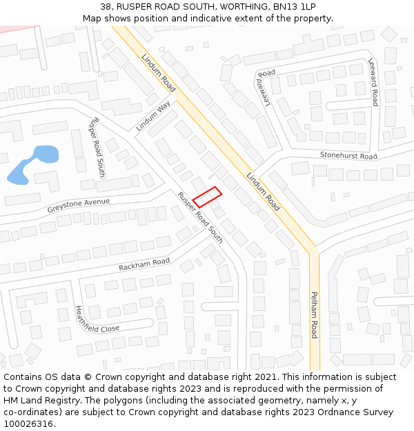38, RUSPER ROAD SOUTH, WORTHING, BN13 1LP: Location map and indicative extent of plot