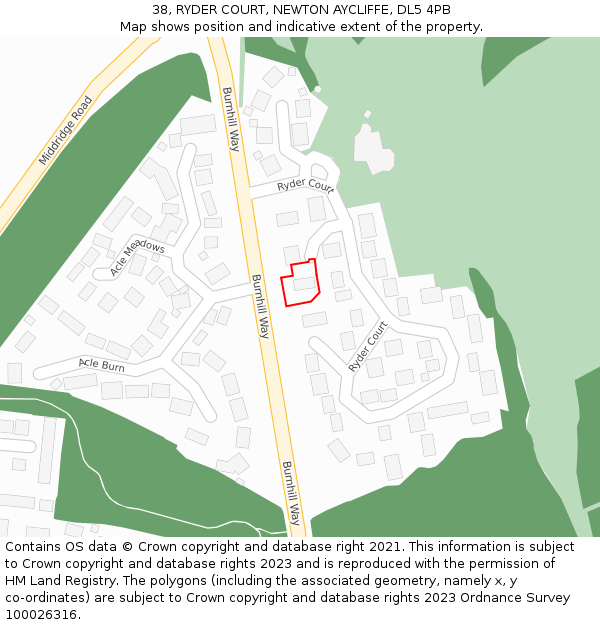 38, RYDER COURT, NEWTON AYCLIFFE, DL5 4PB: Location map and indicative extent of plot