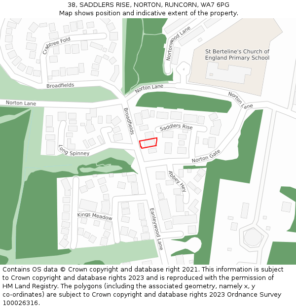 38, SADDLERS RISE, NORTON, RUNCORN, WA7 6PG: Location map and indicative extent of plot