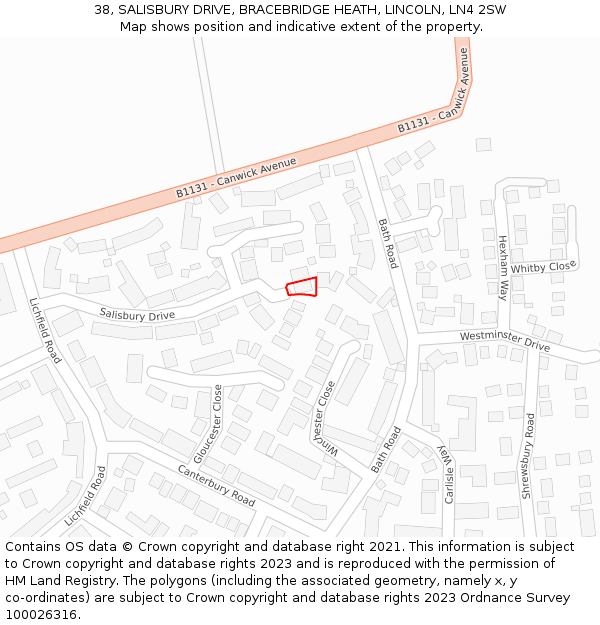 38, SALISBURY DRIVE, BRACEBRIDGE HEATH, LINCOLN, LN4 2SW: Location map and indicative extent of plot