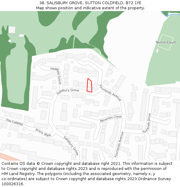 38, SALISBURY GROVE, SUTTON COLDFIELD, B72 1YE: Location map and indicative extent of plot
