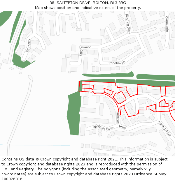 38, SALTERTON DRIVE, BOLTON, BL3 3RG: Location map and indicative extent of plot