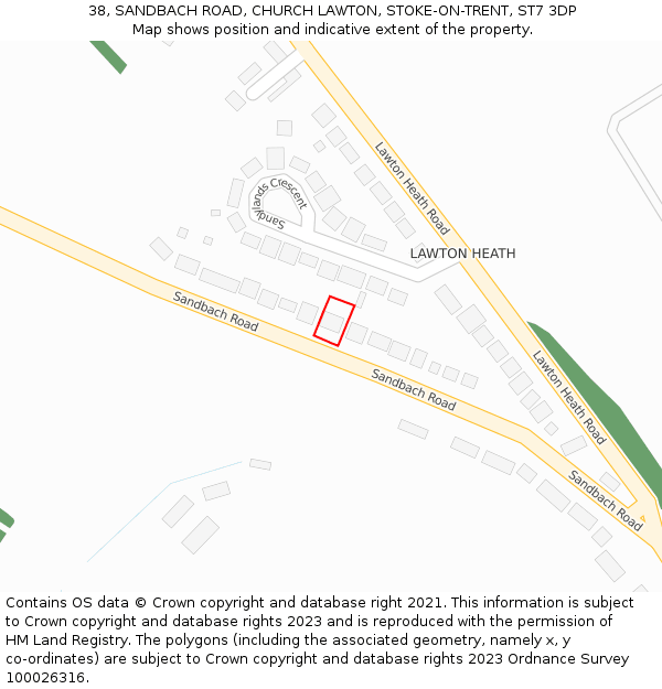 38, SANDBACH ROAD, CHURCH LAWTON, STOKE-ON-TRENT, ST7 3DP: Location map and indicative extent of plot