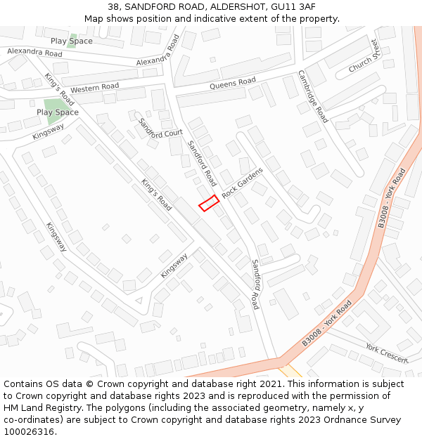 38, SANDFORD ROAD, ALDERSHOT, GU11 3AF: Location map and indicative extent of plot