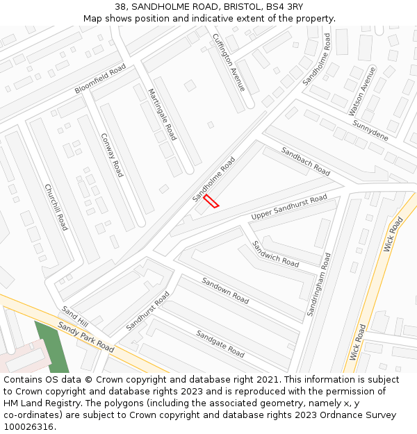 38, SANDHOLME ROAD, BRISTOL, BS4 3RY: Location map and indicative extent of plot