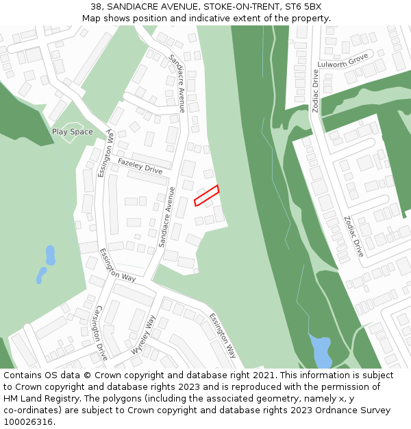 38, SANDIACRE AVENUE, STOKE-ON-TRENT, ST6 5BX: Location map and indicative extent of plot