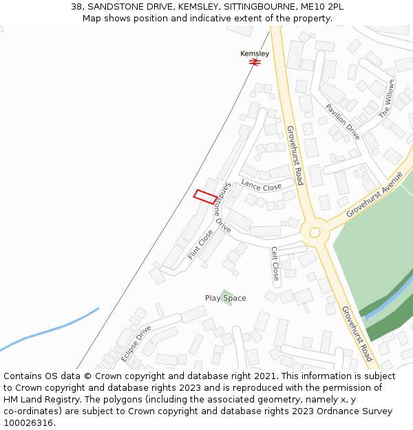 38, SANDSTONE DRIVE, KEMSLEY, SITTINGBOURNE, ME10 2PL: Location map and indicative extent of plot