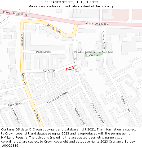38, SANER STREET, HULL, HU3 2TR: Location map and indicative extent of plot