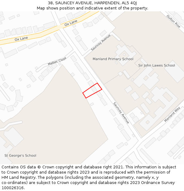 38, SAUNCEY AVENUE, HARPENDEN, AL5 4QJ: Location map and indicative extent of plot