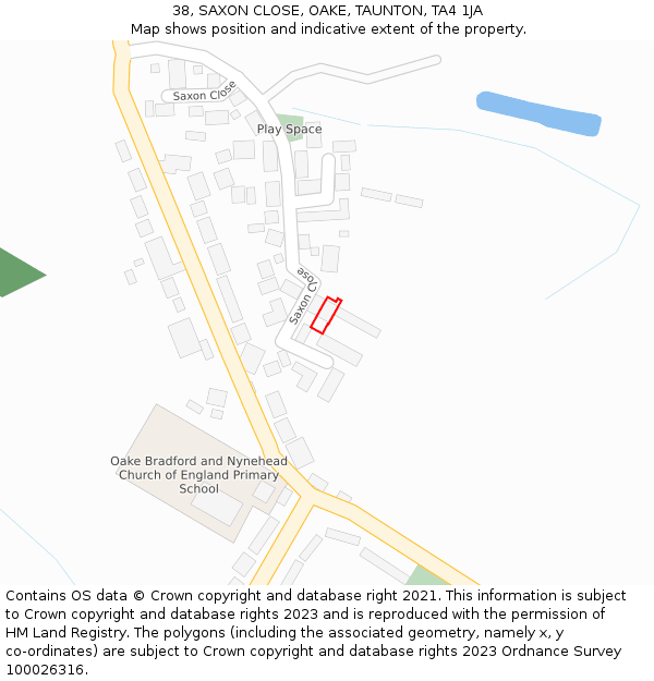 38, SAXON CLOSE, OAKE, TAUNTON, TA4 1JA: Location map and indicative extent of plot