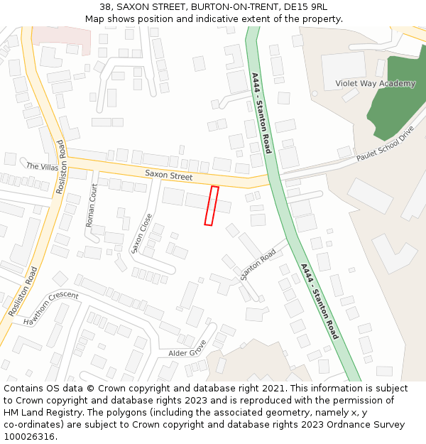 38, SAXON STREET, BURTON-ON-TRENT, DE15 9RL: Location map and indicative extent of plot