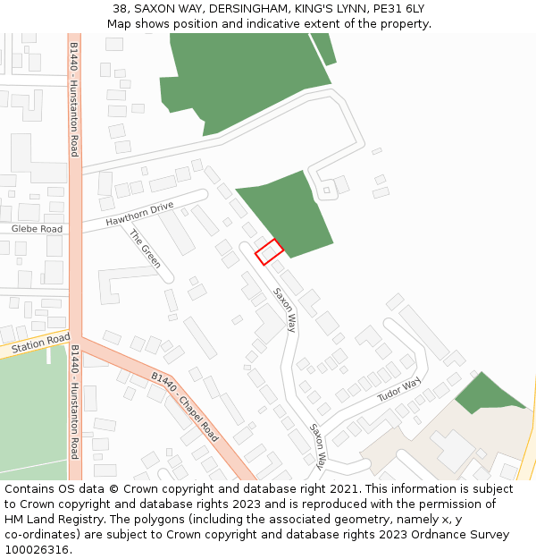 38, SAXON WAY, DERSINGHAM, KING'S LYNN, PE31 6LY: Location map and indicative extent of plot