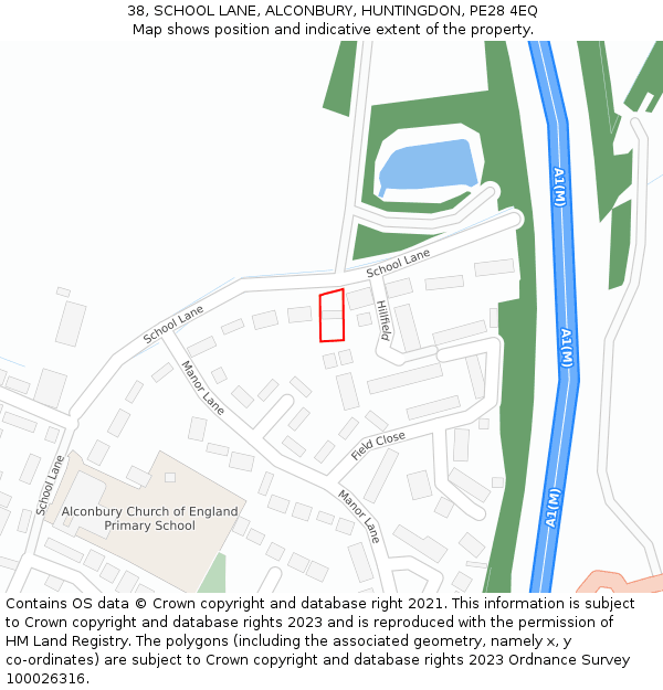 38, SCHOOL LANE, ALCONBURY, HUNTINGDON, PE28 4EQ: Location map and indicative extent of plot