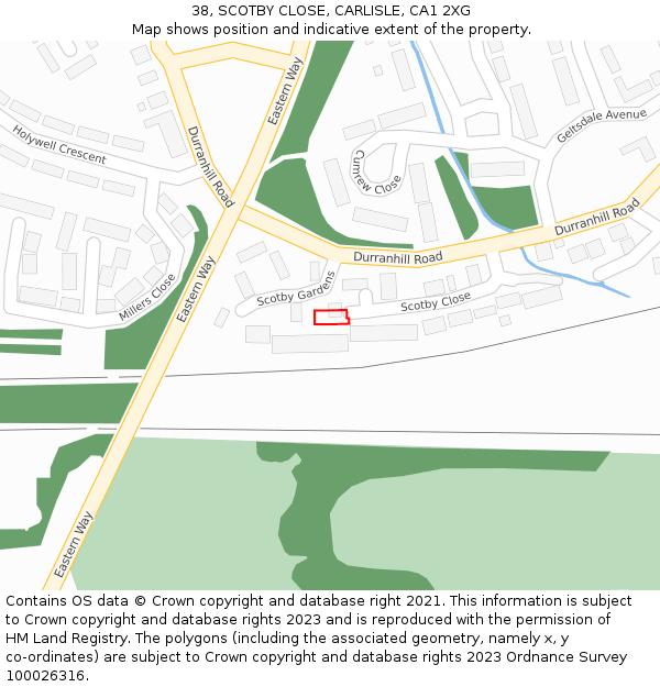 38, SCOTBY CLOSE, CARLISLE, CA1 2XG: Location map and indicative extent of plot