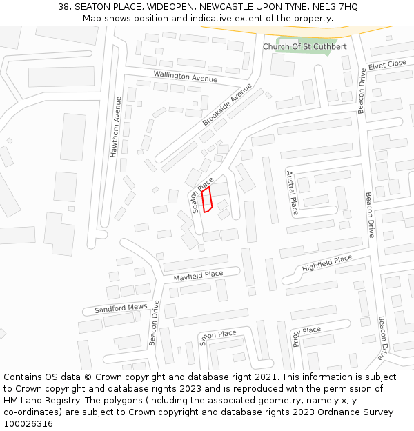 38, SEATON PLACE, WIDEOPEN, NEWCASTLE UPON TYNE, NE13 7HQ: Location map and indicative extent of plot