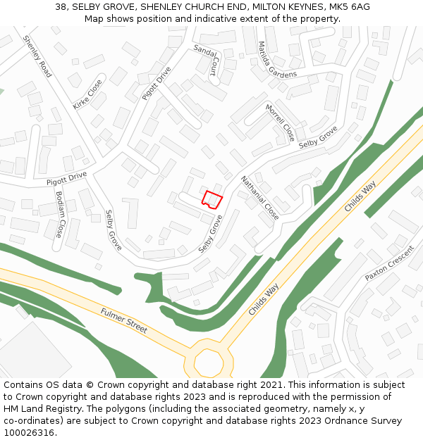 38, SELBY GROVE, SHENLEY CHURCH END, MILTON KEYNES, MK5 6AG: Location map and indicative extent of plot