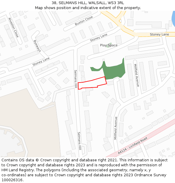 38, SELMANS HILL, WALSALL, WS3 3RL: Location map and indicative extent of plot