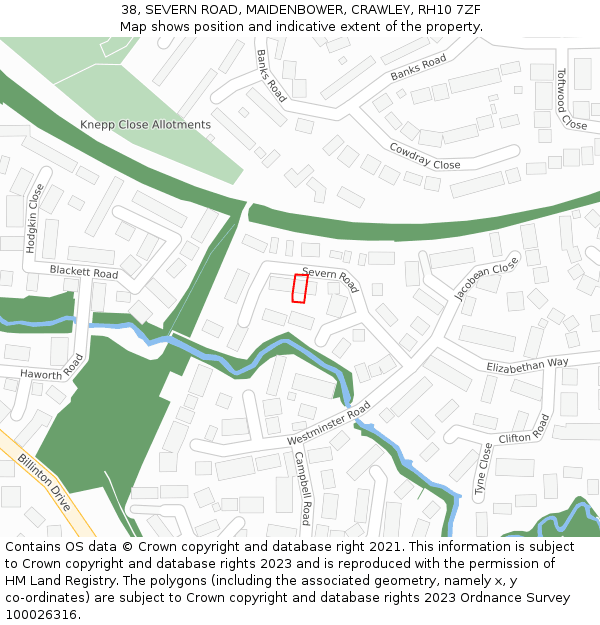 38, SEVERN ROAD, MAIDENBOWER, CRAWLEY, RH10 7ZF: Location map and indicative extent of plot