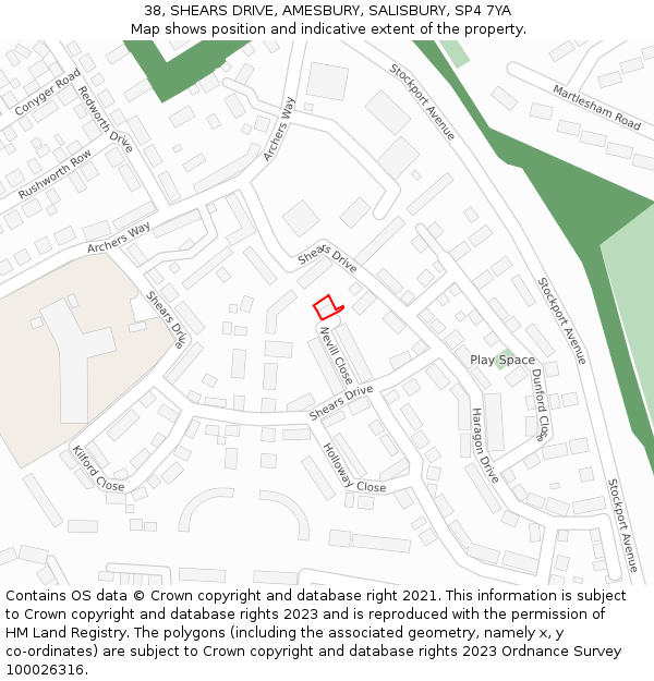 38, SHEARS DRIVE, AMESBURY, SALISBURY, SP4 7YA: Location map and indicative extent of plot