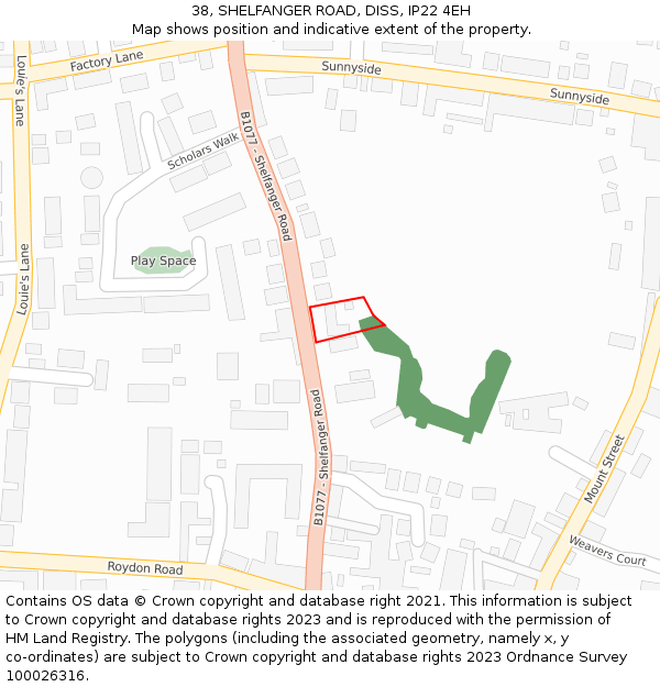 38, SHELFANGER ROAD, DISS, IP22 4EH: Location map and indicative extent of plot