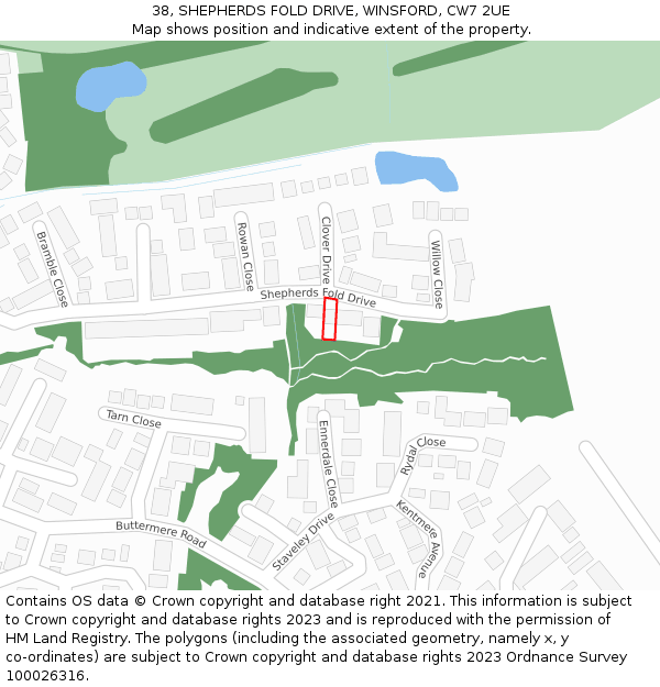 38, SHEPHERDS FOLD DRIVE, WINSFORD, CW7 2UE: Location map and indicative extent of plot