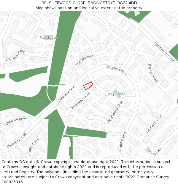38, SHERWOOD CLOSE, BASINGSTOKE, RG22 4DD: Location map and indicative extent of plot