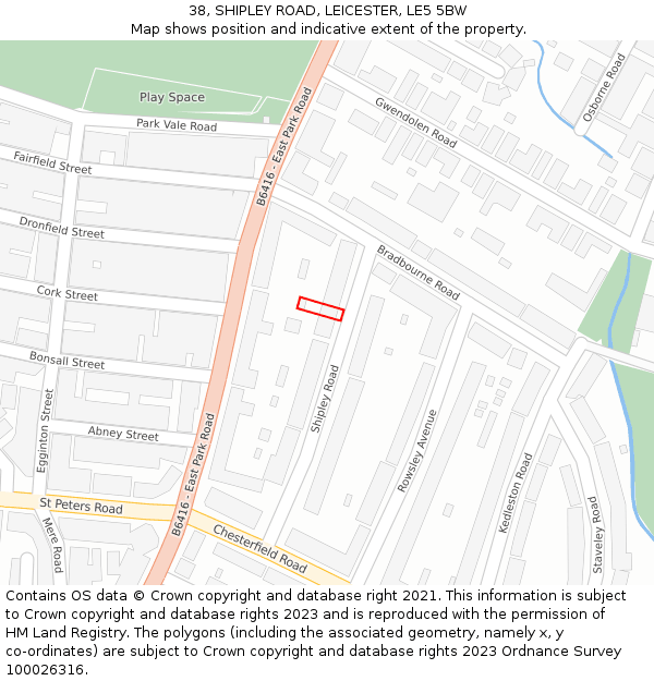 38, SHIPLEY ROAD, LEICESTER, LE5 5BW: Location map and indicative extent of plot