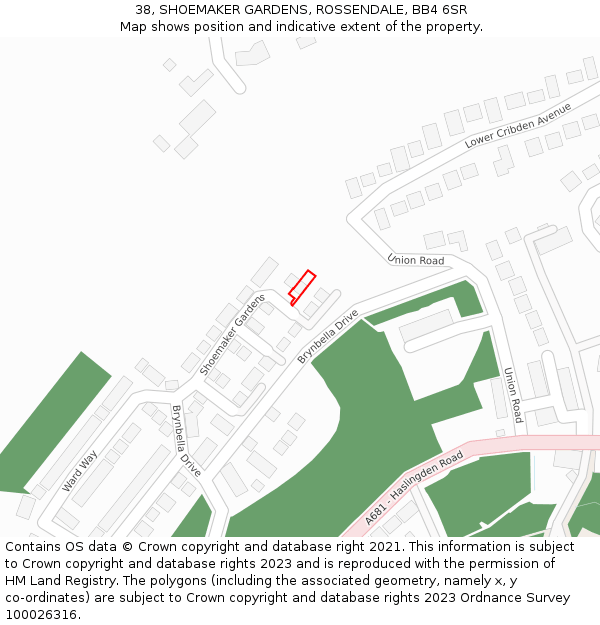 38, SHOEMAKER GARDENS, ROSSENDALE, BB4 6SR: Location map and indicative extent of plot
