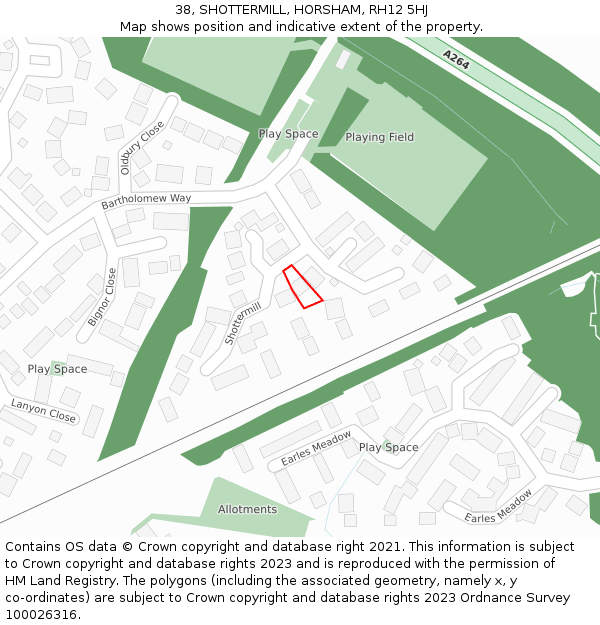 38, SHOTTERMILL, HORSHAM, RH12 5HJ: Location map and indicative extent of plot