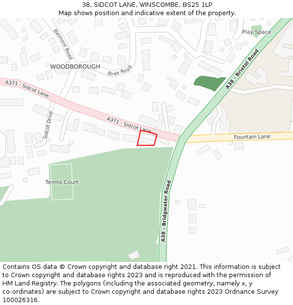 38, SIDCOT LANE, WINSCOMBE, BS25 1LP: Location map and indicative extent of plot