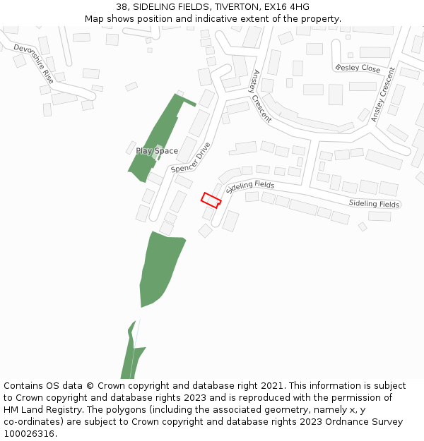 38, SIDELING FIELDS, TIVERTON, EX16 4HG: Location map and indicative extent of plot