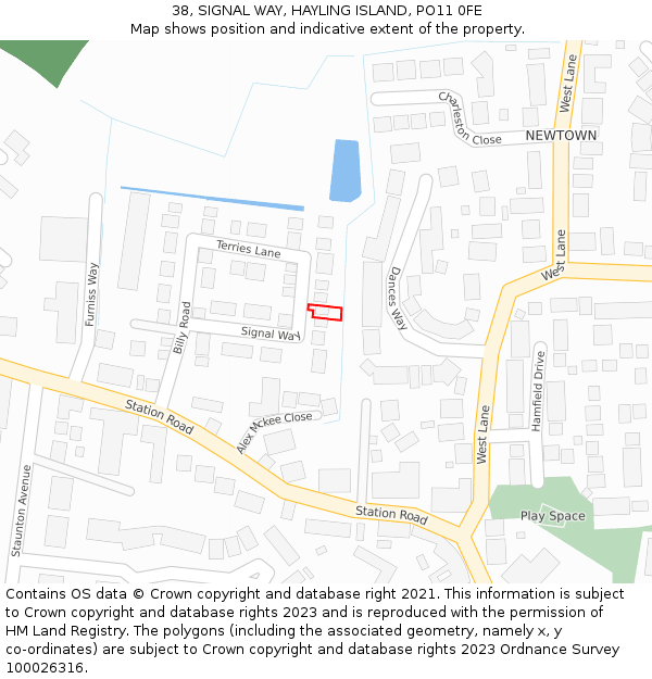 38, SIGNAL WAY, HAYLING ISLAND, PO11 0FE: Location map and indicative extent of plot