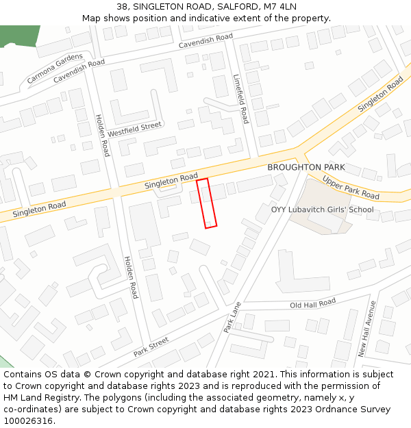 38, SINGLETON ROAD, SALFORD, M7 4LN: Location map and indicative extent of plot