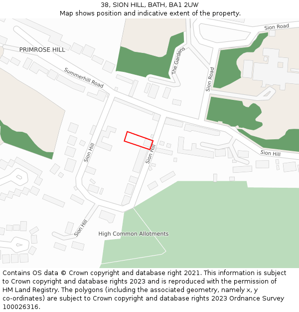 38, SION HILL, BATH, BA1 2UW: Location map and indicative extent of plot