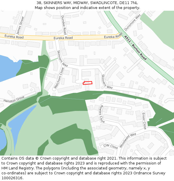 38, SKINNERS WAY, MIDWAY, SWADLINCOTE, DE11 7NL: Location map and indicative extent of plot