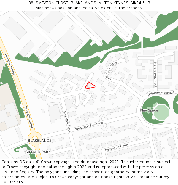 38, SMEATON CLOSE, BLAKELANDS, MILTON KEYNES, MK14 5HR: Location map and indicative extent of plot