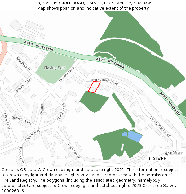 38, SMITHY KNOLL ROAD, CALVER, HOPE VALLEY, S32 3XW: Location map and indicative extent of plot